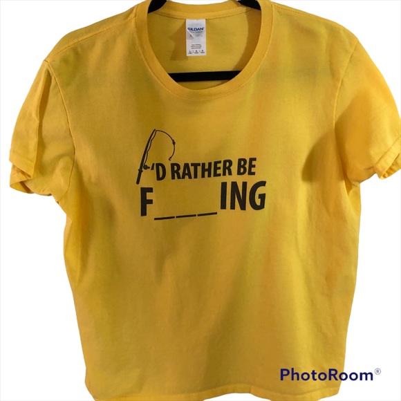 Fishing Tshirt. Humorous Fishing Tshirt. Yellow w/Black Graphic. Large - Picture 3 of 7